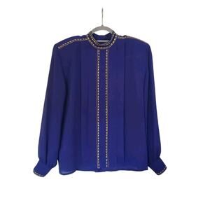 Vintage 70s Wilroy Purple Gold Embroidered Sheer Silky Statement Blouse, Size 6